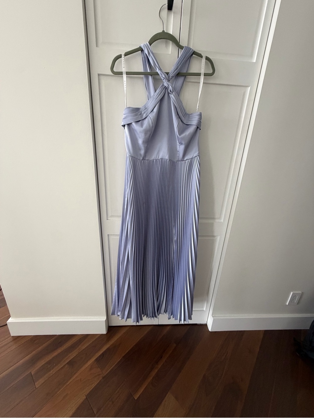 Azazie Dusty Blue Pleated Halter Bridesmaid Maxi Dress Size A12 (US 10/12) - Picture 15 of 16